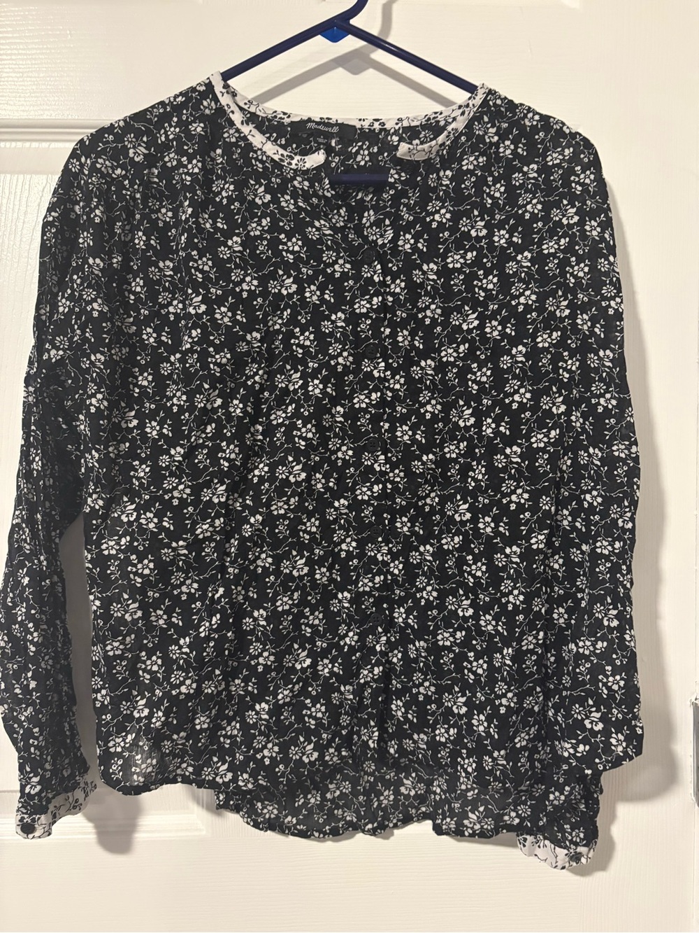 Madewell Black and White Floral Long-Sleeve Blouse